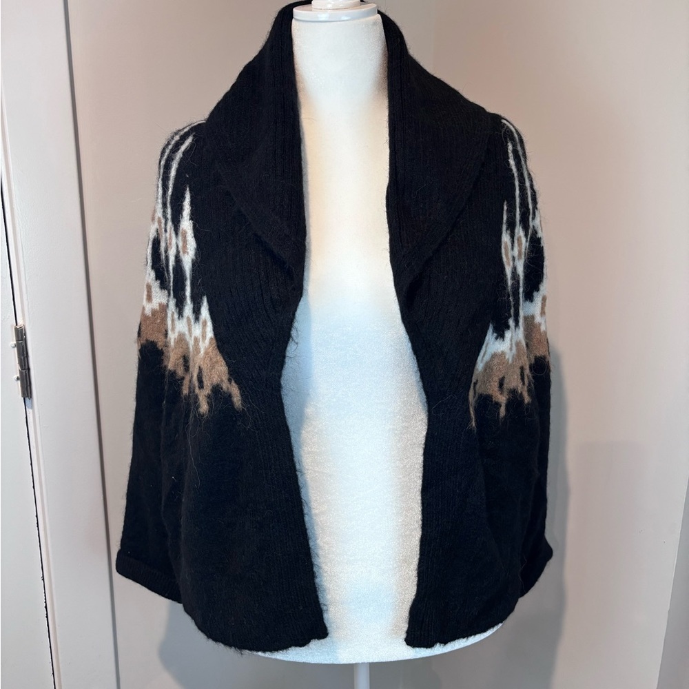 Banana Republic Open Front Cardigan Sweater – Black/Tan/White Patterned Knit (M)